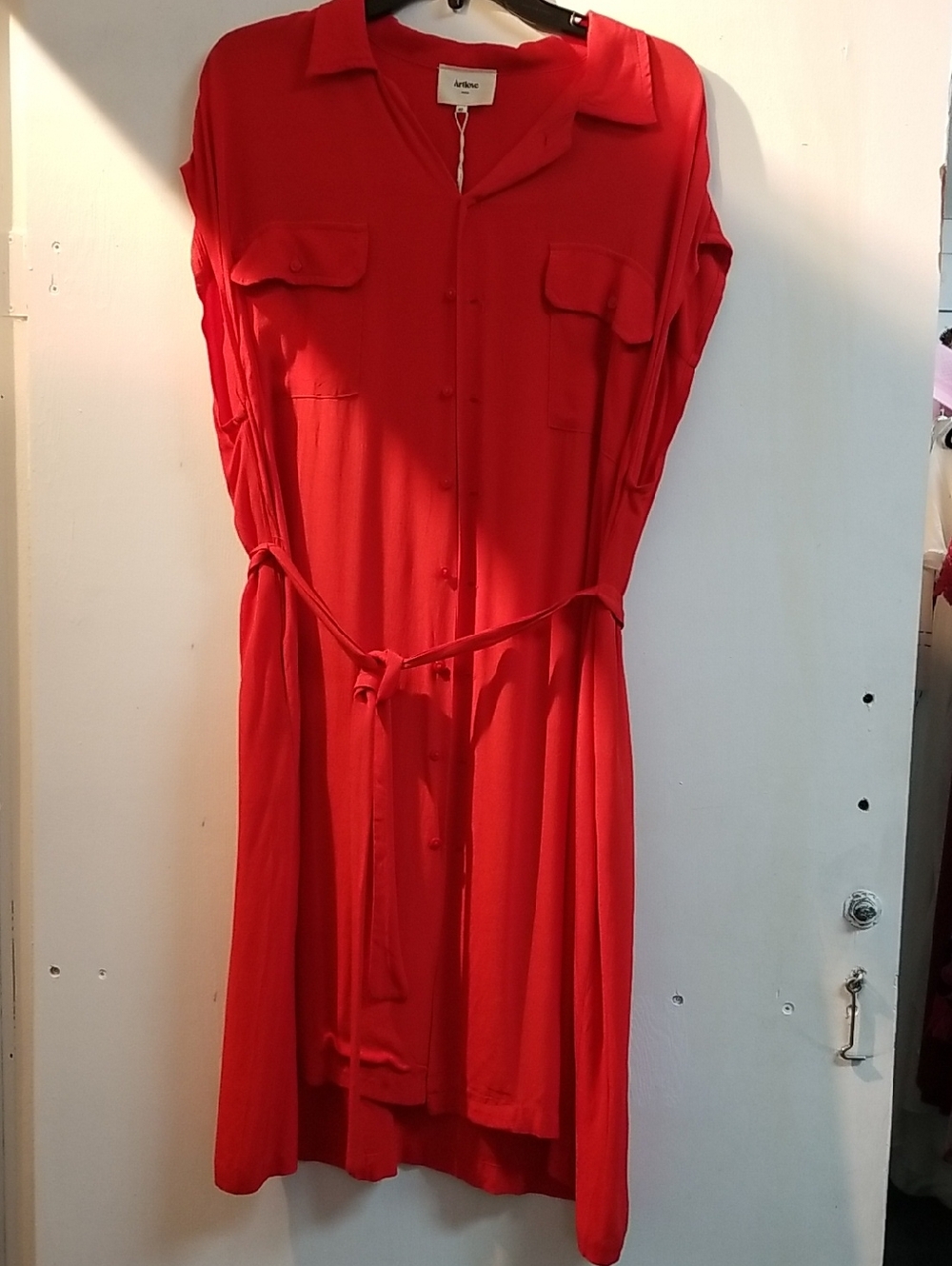 Ardene Bright Red Button-Front Midi Shirt Dress